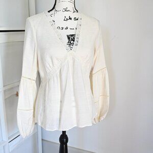 NEW W/ TAGS Goods for Life Women's Boho Peasant Blouse Ivory Long Sleeve Lace M